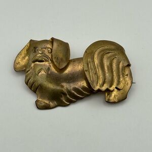 Vintage Brass Pekingese Dog Brooch
